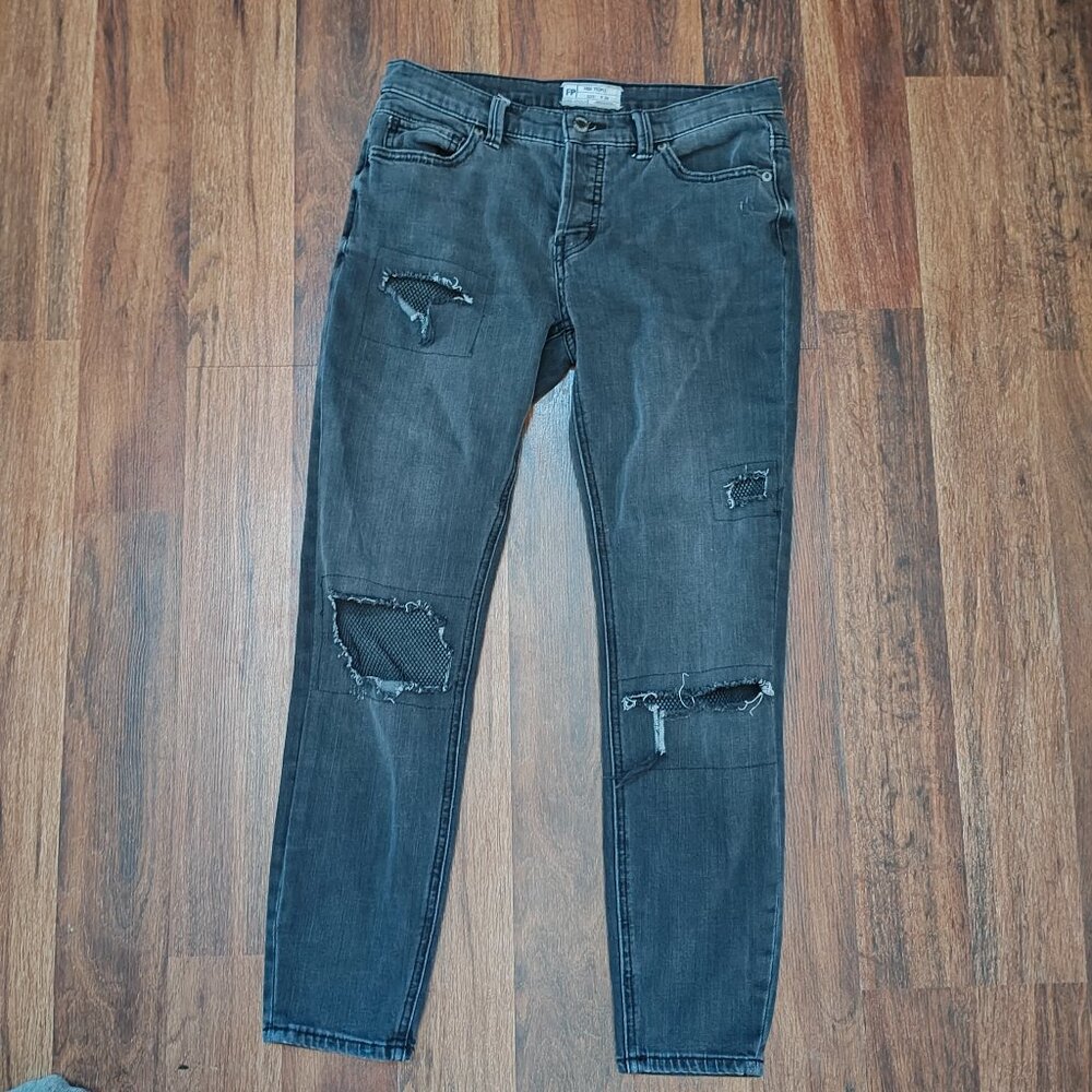 Free People Size W 26 Pull On Distress Skinny Jeans Black Stretch 61855-16515125